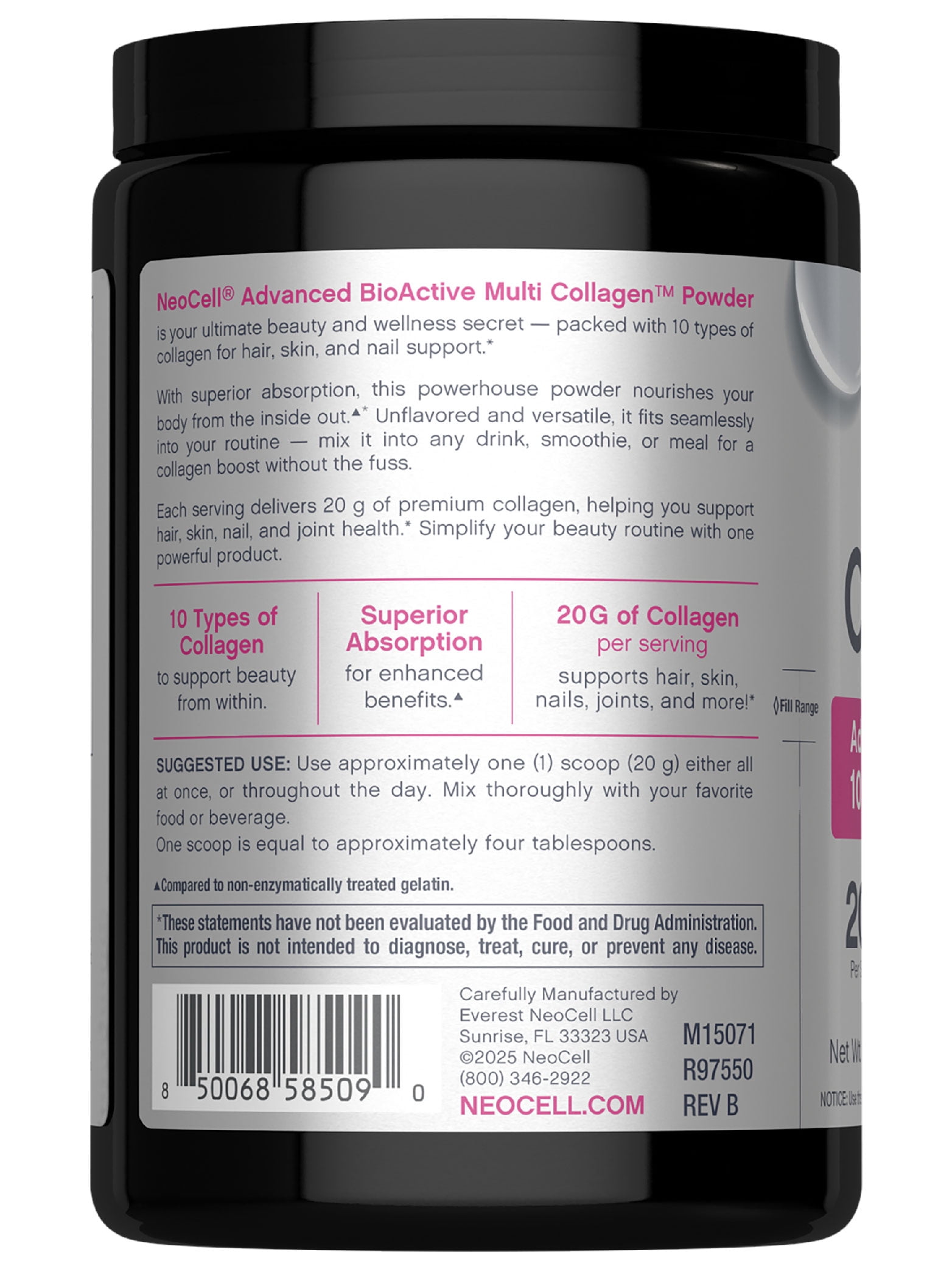 Super Multi Collagen Peptides Powder | 9oz Unflavored Powder | Skin, Hair and Nails | for Women and Men | by NeoCell