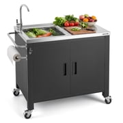 VEVOR Outdoor Grill Cart with Sink and Storage Cabinet, 38 Inch Grill Table, Waterproof Kitchen Island with Stainless Steel Top, Spice Rack, Wheel,Movable Food Prep Station for Patio Bar Backyard BBQ