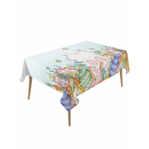 Cute Easter Bunny Rectangle Tablecloth, Eucalyptus Leaves Colorful Eggs Teal Waterproof & StainResistant Tablecloth, Washable Oil-proof Table Cover for Dining/Party/Wedding/Camping/Buffet 54x108 In
