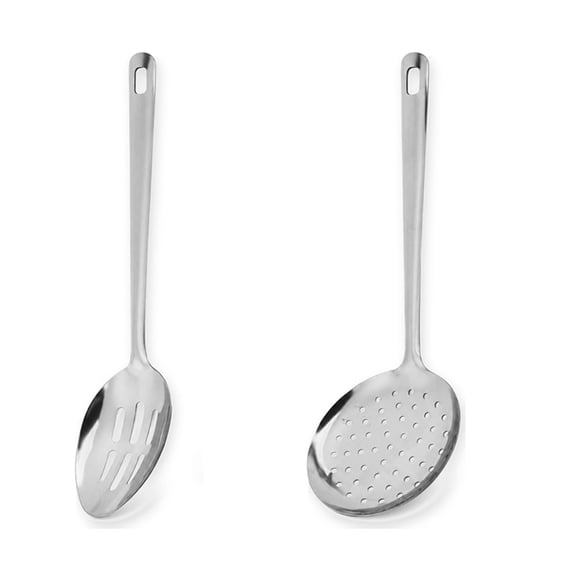2-Piece Stainless Steel Slotted Spoon and Skimmer Set, Long Handle Kitchen Strainers for Pasta, Noodles, Vegetables, Frying, Cooking and Serving