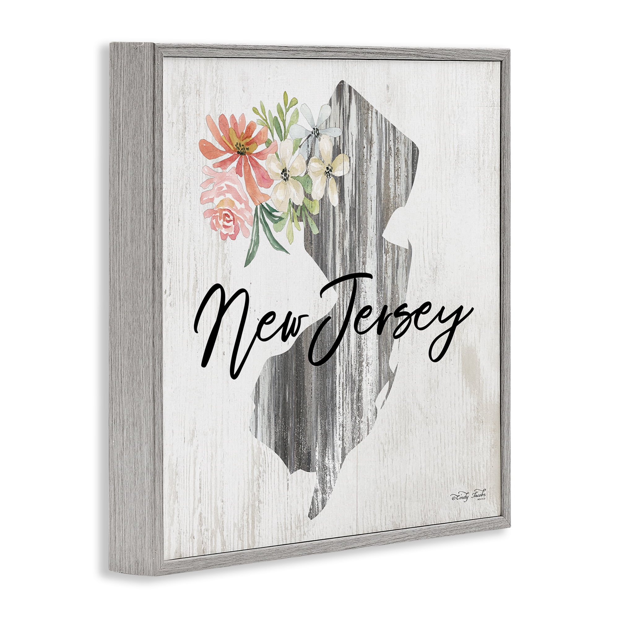 Stupell Industries Shabby Chic New Jersey Botanical & Floral Painting Gray Framed Art Print Wall Art, 12 x 12