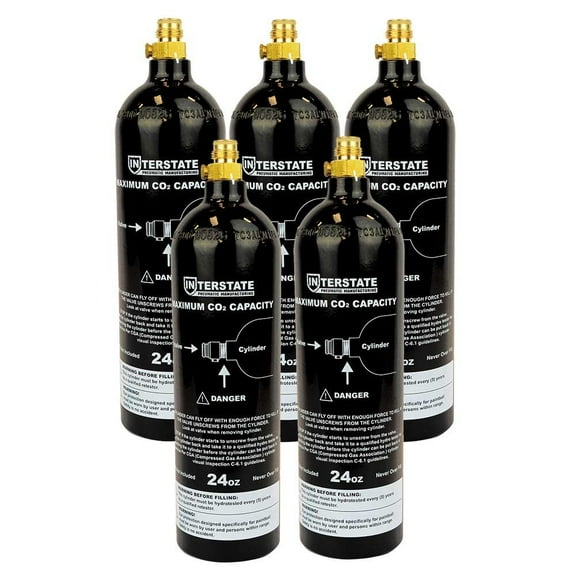 Interstate Pneumatics WRCO2-CL24-5PK CO2 Pin Valve Cylinder Tank Paintball 24 Oz. 5 Pack (Hydro 2021)