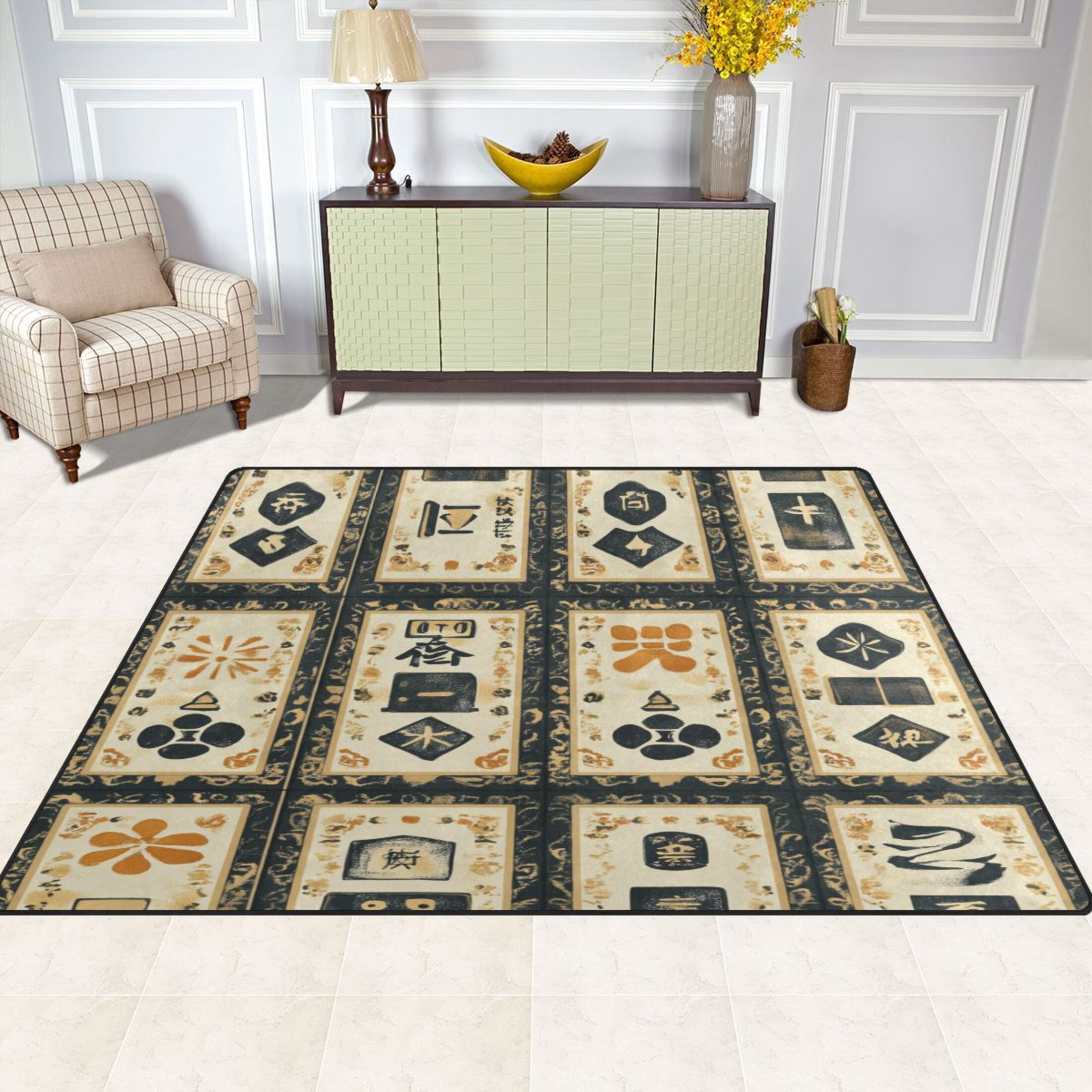 WOBOGO Mahjong Background Carpet Non-Slip Rugs Soft Doormat 63×48in Living Dining Room Bedroom Decorative