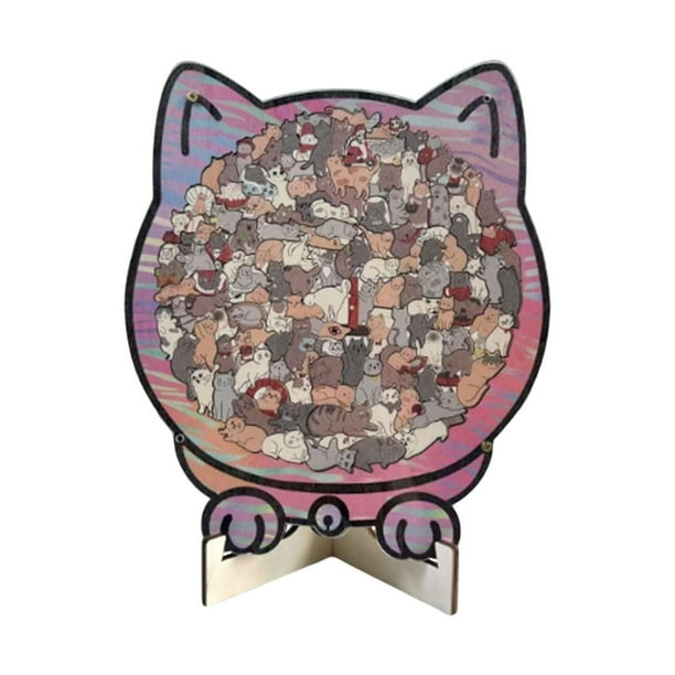 Rompecabezas de madera con forma de gato, rompecabezas de gato para desarrollar la motricidad fina, único, portátil, rompecabezas de madera de animale Estilo G