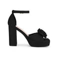 thumbnail image 3 of BLISSFUL STEP Women's Flower Square Toe High Platform Chunky Heel Sandals Black 6, 3 of 8