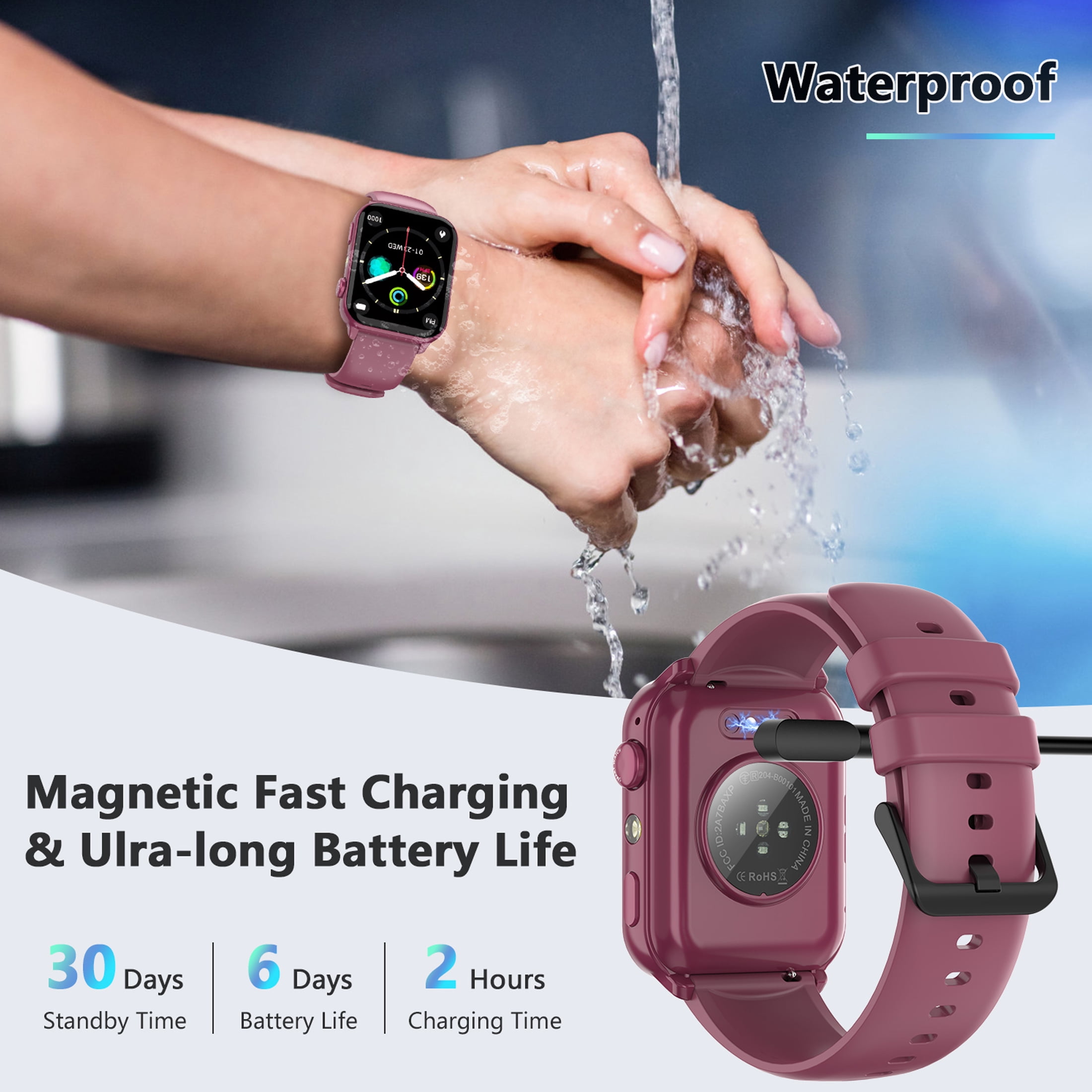 Smart Watch for Android and iPhone Samsung, 1.91'' Smartwatch for Women Men, 100+ Sports Modes Fitness Tracker with Answer Make Calls/Message Reminder, IP68 Waterproof, Purple