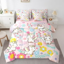 Erosebridal Cartoon Unicorn Bed in a Bag Twin size, Colorful Floral Bed Set, Cute Animal Reversible Bedding Twin Size, Ultra Soft Bedroom Decoration, 7pcs