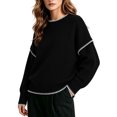 thumbnail image 6 of Tqcoqu Sweaters for Women Crewneck Long Sleeve Contrast Cable Knit Tops, Solid Loose Fit Casual Pullover Sweaters, Oversized Stitching Fall Clothes Outfits, 6 of 6