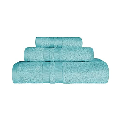 Superior Premium Cotton, Absorbent & Ultra Soft 6 Piece Towel Set with Unique Honeycomb Double Border, Cyan
