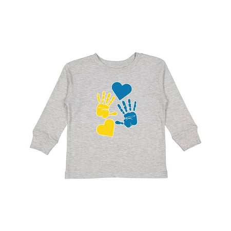 

Inktastic Down Syndrome Awareness with Handprints and Hearts Blue and Yellow Gift Toddler Boy or Toddler Girl Long Sleeve T-Shirt
