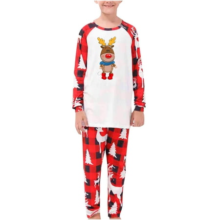 

Honeeladyy Parent-child Warm Christmas Set Printed Home Wear Pajamas Two-piece Dad Set Red Discount