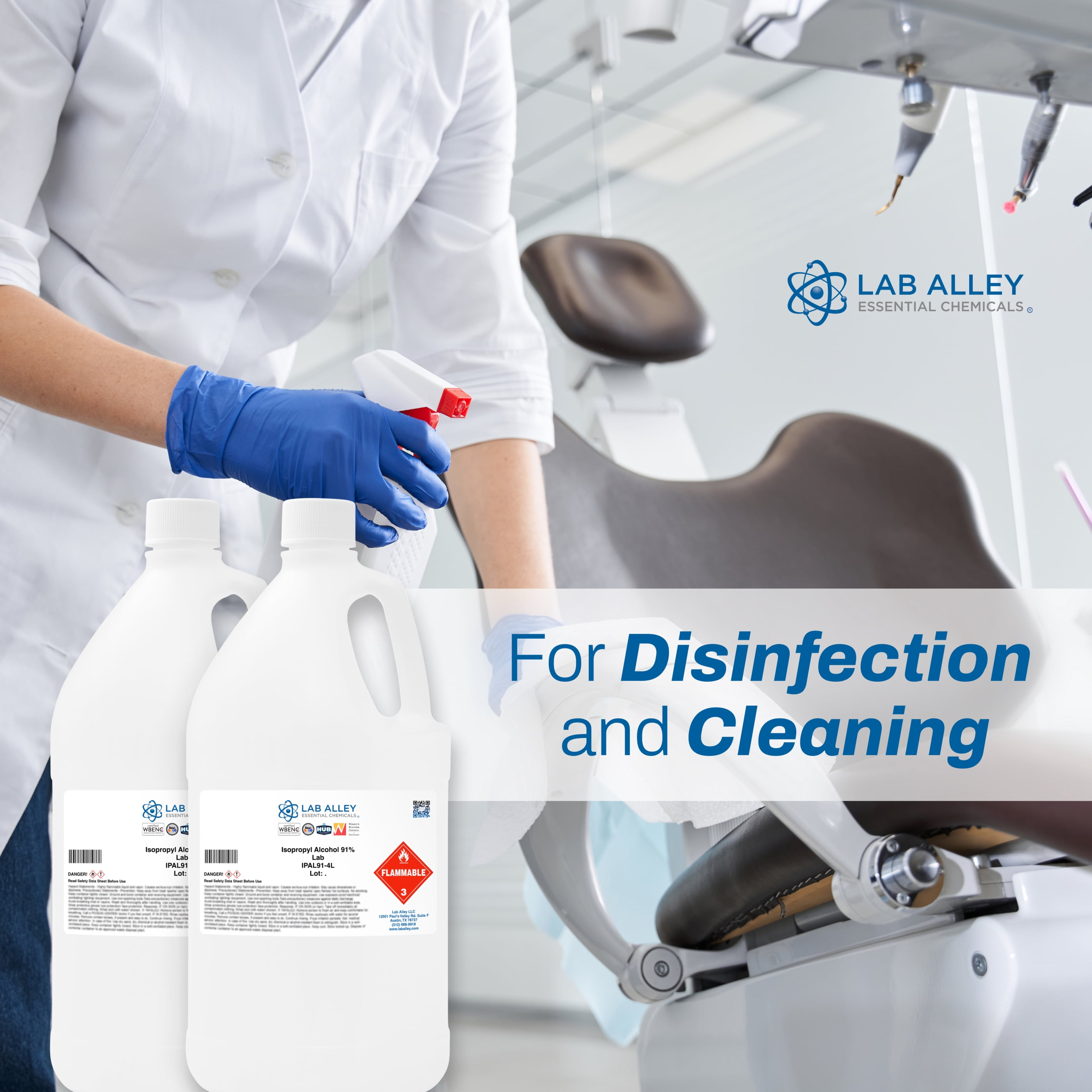 Lab Alley Isopropyl Alcohol 91% Lab Grade, Rubbing Alcohol Solvent, 1 Gallon