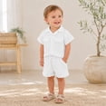 thumbnail image 2 of HAYIMI Two Piece Short Sleeve Shirt And Shorts For Kids Casual Double Layer Mesh Collar Summer Basic Outfit Sets For Boys Girls Leisure Clothes Sets, 2 of 4
