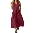 thumbnail image 2 of ClodeEU Women's Collar Sleeveless Button Linen Midi Shirt Dress,Casual Loose A Line Dress with Pockets Wine,Women's Plus S, 2 of 6
