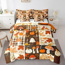 jejeloiu Autumn Harvest Pumpkin 7-Piece Twin Bedding Sets,Hello Fall Bedding Comforter Set,Rustic Flower Mushroom Maple Sheet Sets For Men Women,Microfiber Bedroom Decor Reversible