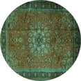 thumbnail image 1 of Ahgly Company Indoor Round Medallion Turquoise Blue Traditional Area Rugs, 7' Round, 1 of 4
