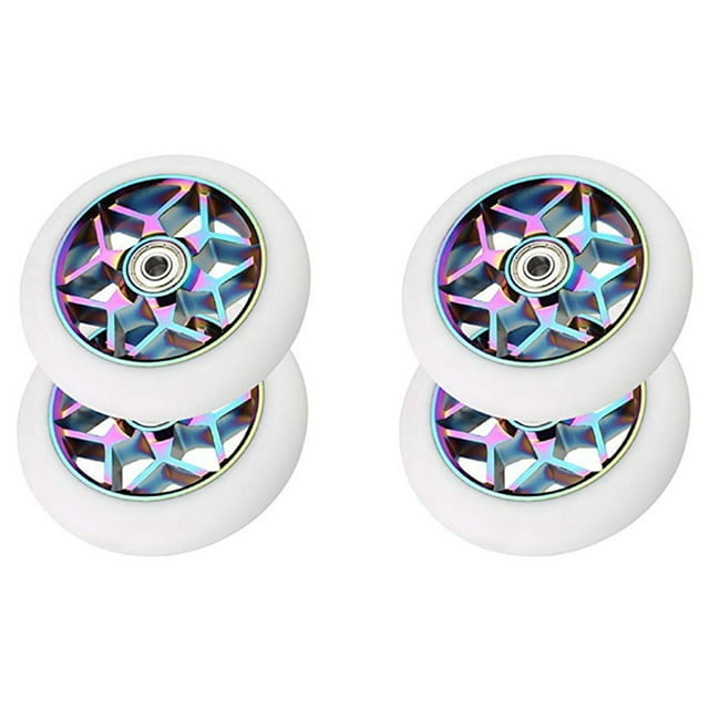 4 Piezas Accesorios de Scooter 110 mm Ruedas de Scooter Coloridas Ruedas de Poliuretano Ruedas Gruesas de Coche con Rodamientos (Blanco)
