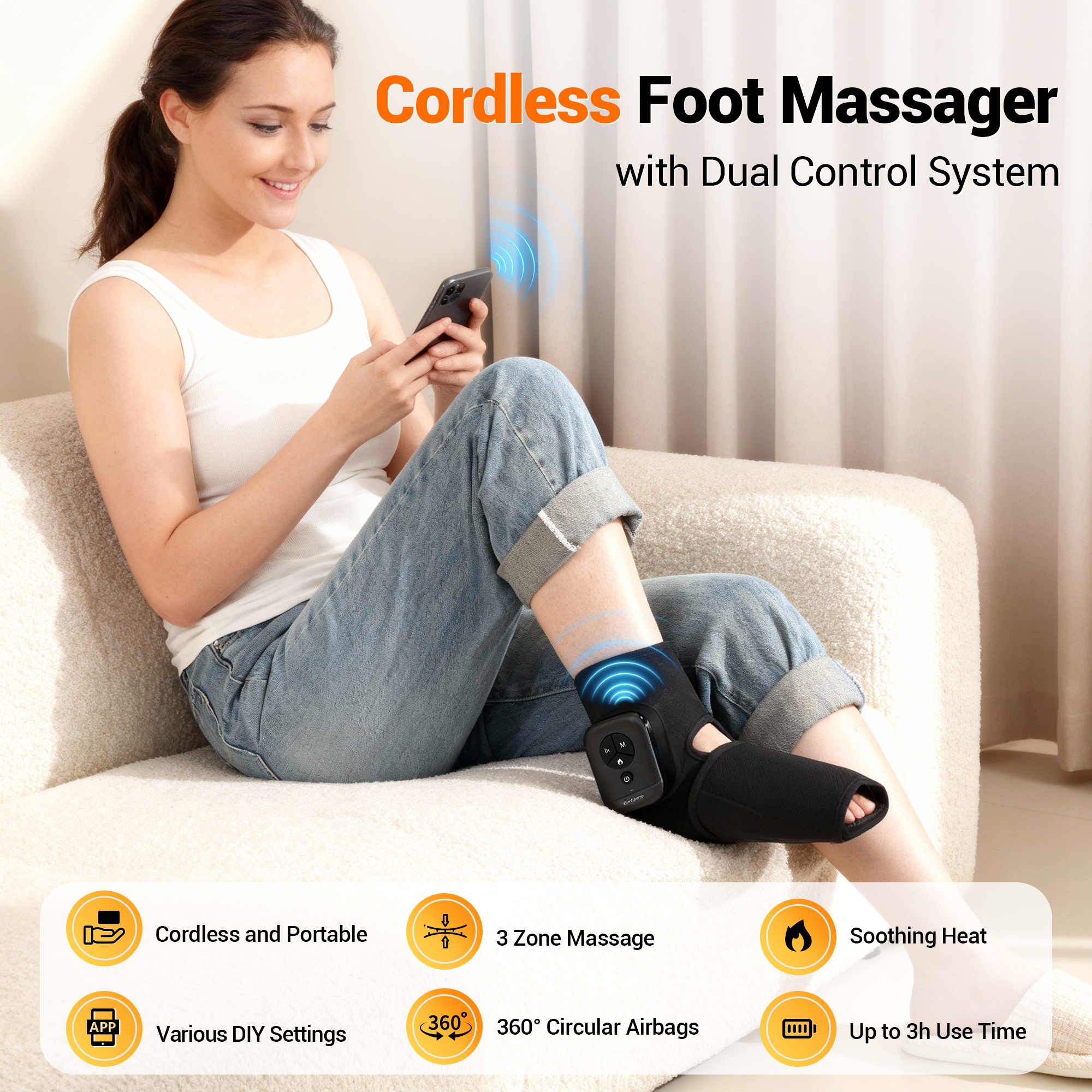 Comfytemp Cordless Foot Massager with Heat, Rechargeable Air Compression Boots, One Size, Unisex
