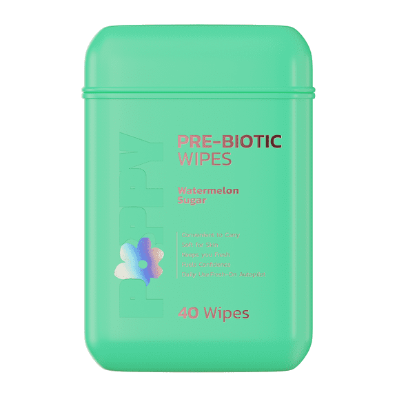 Poppy Watermelon Sugar Daily Feminine Cleansing Wipes, Pre-Biotic, 40ct
