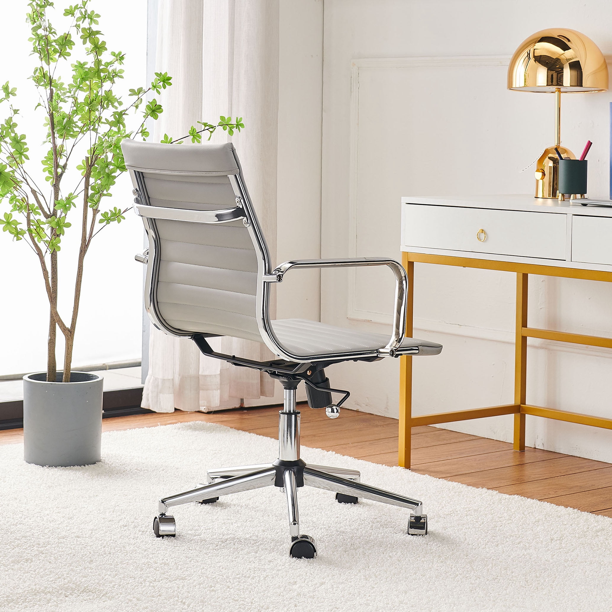 LUXMOD Mid Back Home Office Desk Chair Task Chair with Armrest Swivel Chair in Durable Vegan Leather Ergonomic Desk Chair for Extra Back and Lumbar Support Conference Room Chair