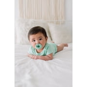 Itzy Ritzy Sweetie Soother Pacifier Set of 2- Silicone Newborn Pacifiers with Collapsible Handle & Two Air Holes for Added Safety; Set of 2 in Green and White, Ages Newborn & Up
