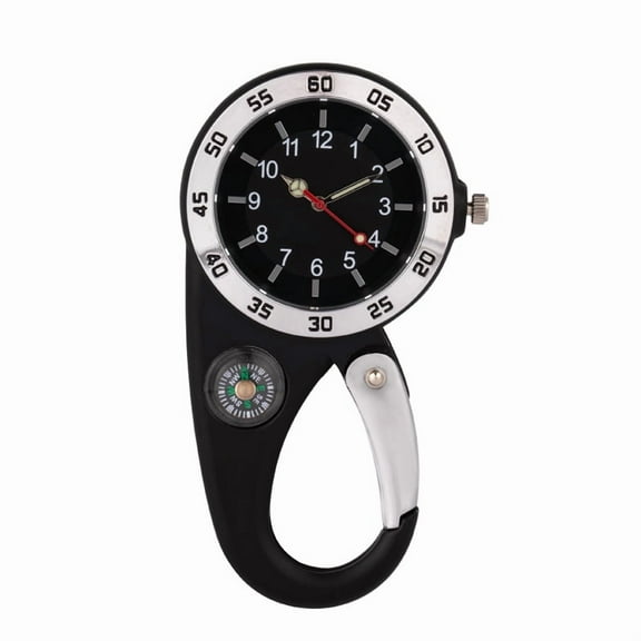 Waterproof Carabiner Quartz Pocket Watch With Compass, Portable Clock For Hiking And Camping Trips