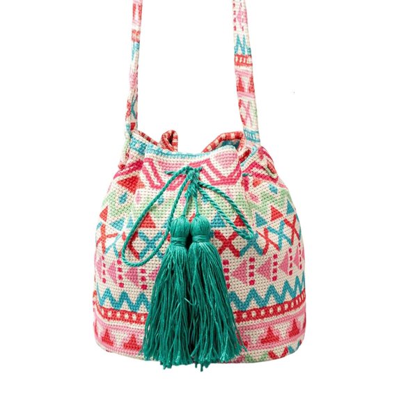 Retro Crossbody Bag for Women Printed Bag Ethnic Styles Shoulder Bag Drawstring Bucket Bag Handbag Commuting Bag