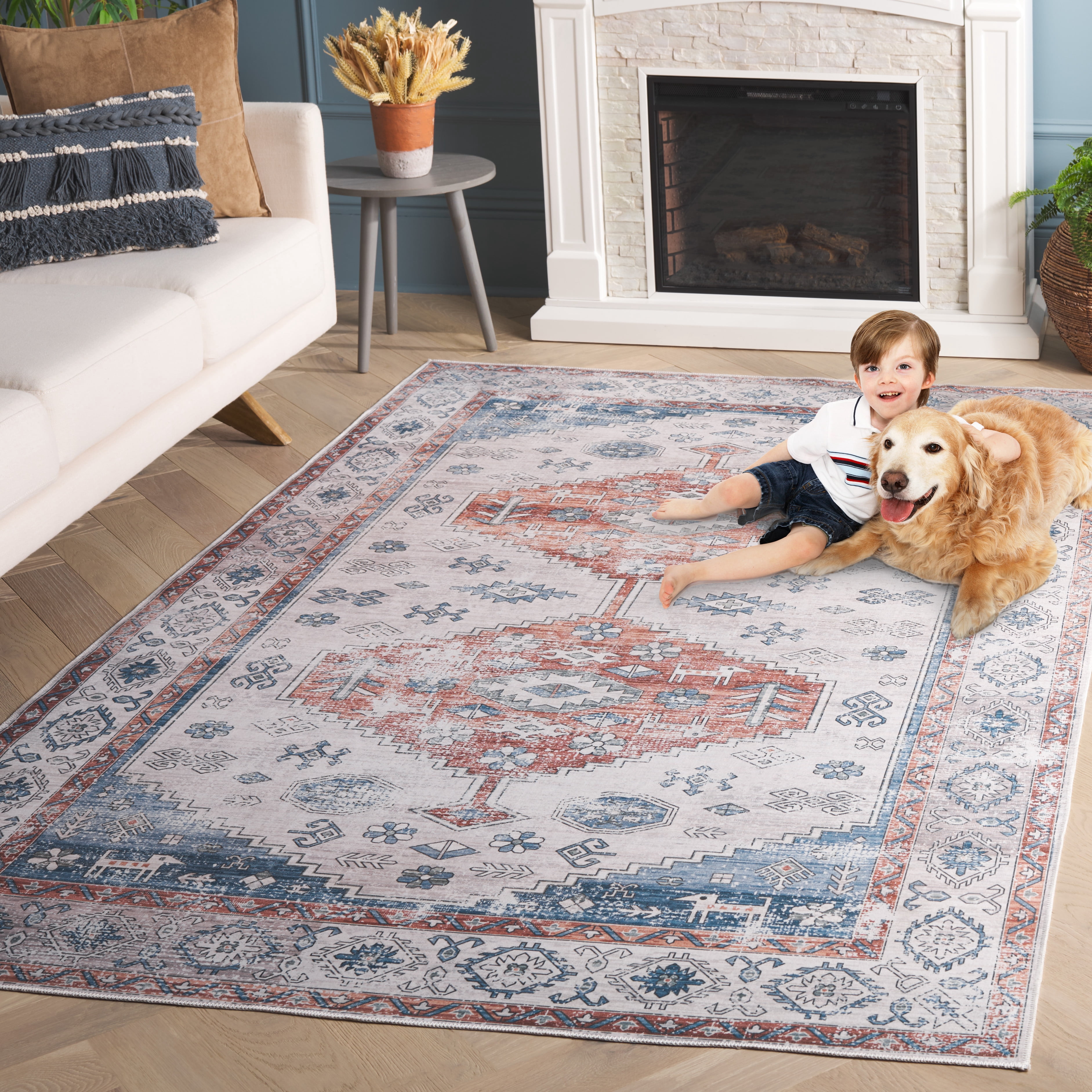 SAFAVIEH Arizona Shawn Medallion Machine Washable Area Rug, Rust/Beige, 5' x 8'