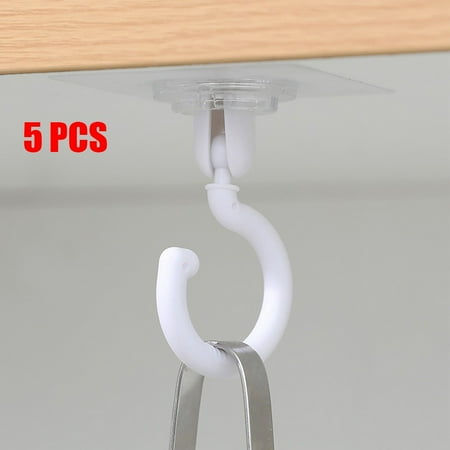 

BAMILL 5x Ceiling Rotating Hook Strong Sticking Wall Key Hanging Door Rear Coat Hook