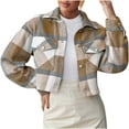 thumbnail image 3 of DDAPJ pyju Western Jackets for Women Cropped Shacket Plaid Button Down Shirt Long Sleeve Fall Jackets with Pockets Beige XL, 3 of 6