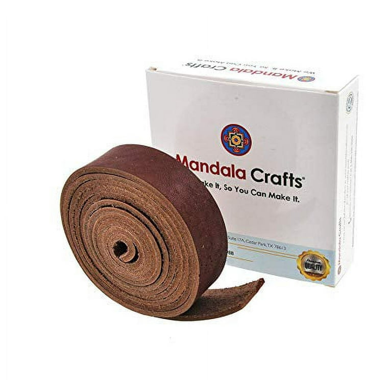 Mandala Crafts Genuine 2 Inch Wide Brown Leather Strap - Flat Black Leather  Strips - 4 Feet Long Cowhide Cord Leather Straps for Crafts Leather Handle