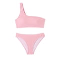 thumbnail image 4 of Penkiiy Women's Ribbed Bikini Sets One Shoulder Top with Mid Waist Two Piece Bathing Suit M Pink, 4 of 4