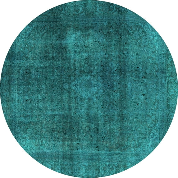 Ahgly Company Machine Washable Indoor Round Abstract Turquoise Blue Modern Area Rugs, 8' Round