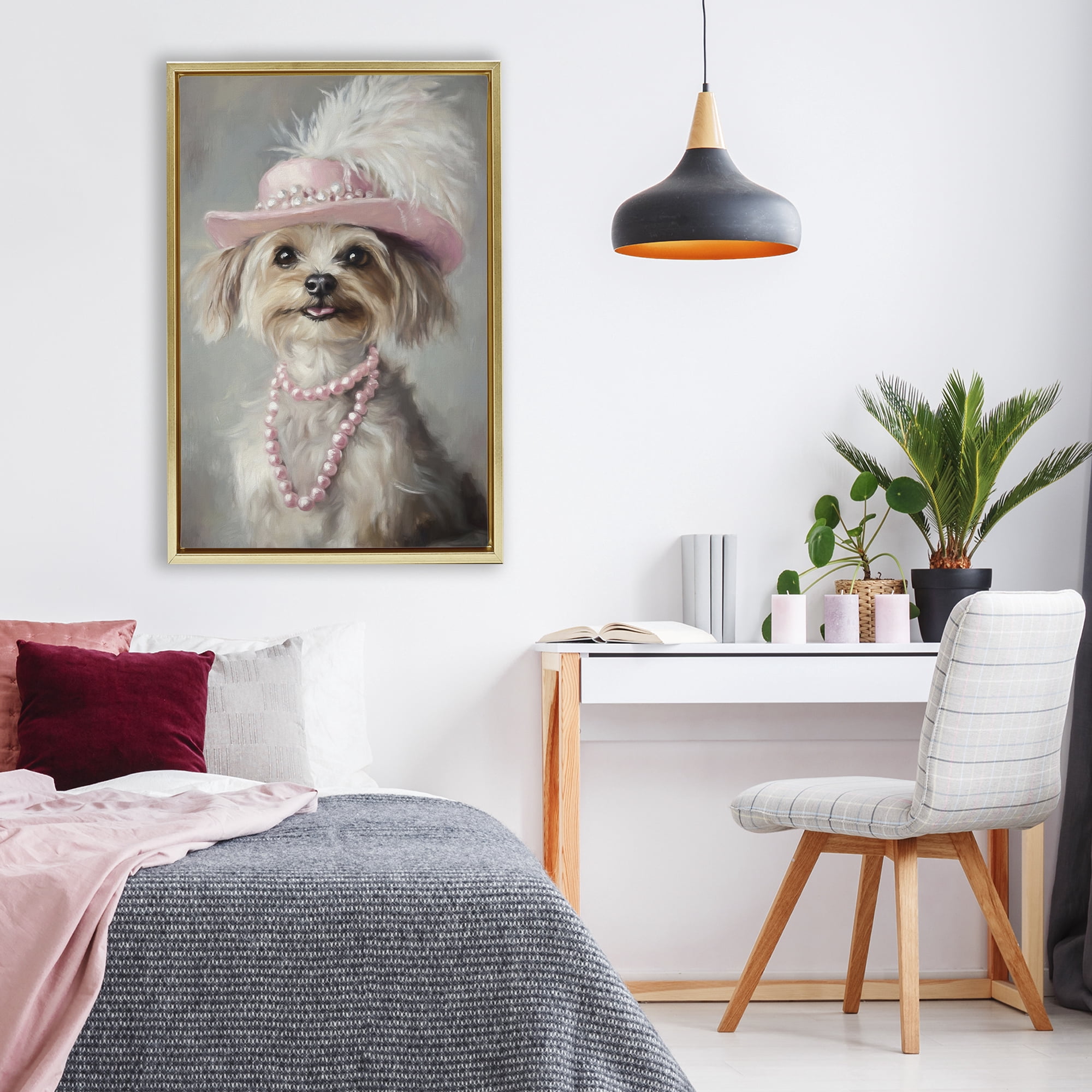 Stupell Industries Lady Yorkie Portrait Gold Framed Floater Canvas Wall Art, design by Tina LeCour