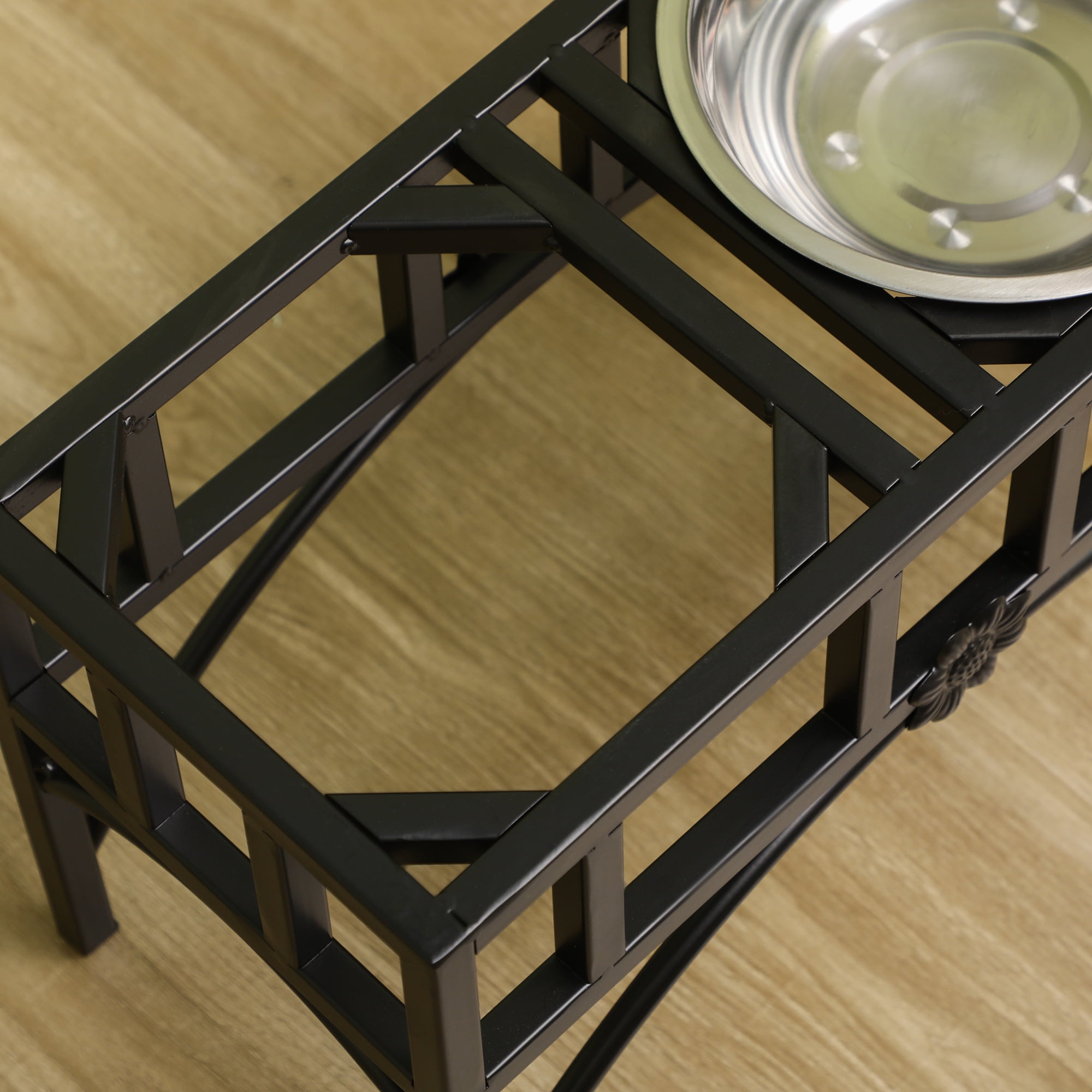 Double Stainless Steel Heavy Duty Dog Food Bowl Elevated Pet Feeding Station for Medium Dogs, 17 inches