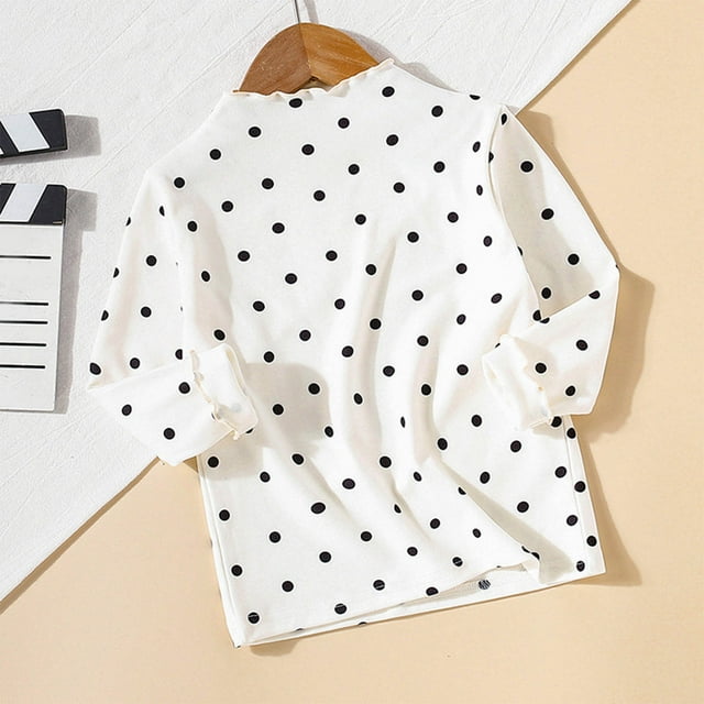 Blouse Décontractée à Pois à Volants pour Filles 2-12 Ans en Coton à Manches Longues