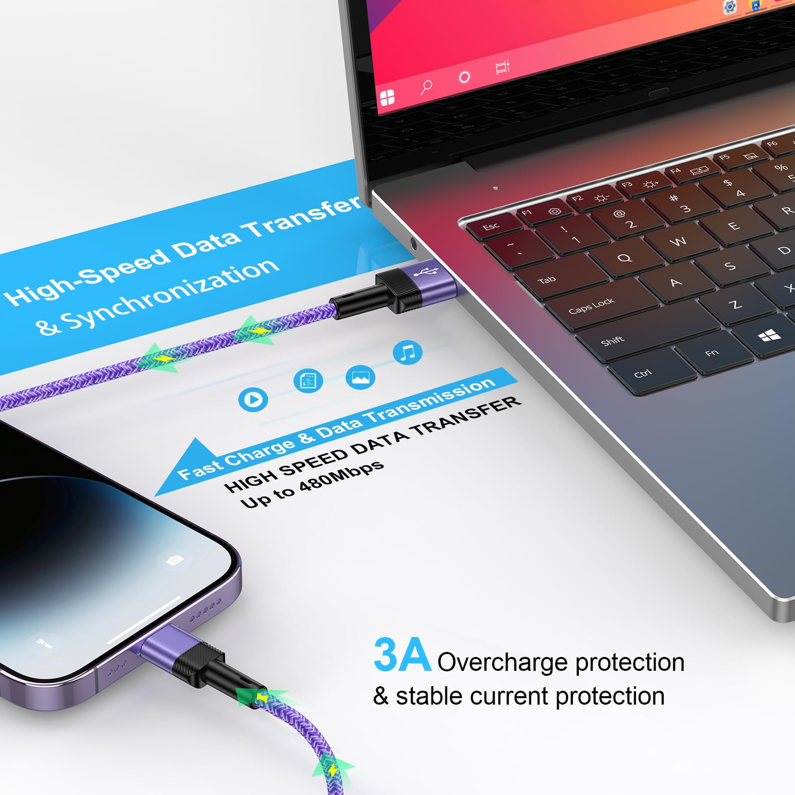 USB A to Lighting Cable 6FT 10FT,Zacenei 4Pack iPhone Charging Cable 6FT 10FT Charging Cords iPhone Power Cords Nylon 3A High Speed Fast Charging Wire USB Lighting Charger Cable Compatible for iPhone