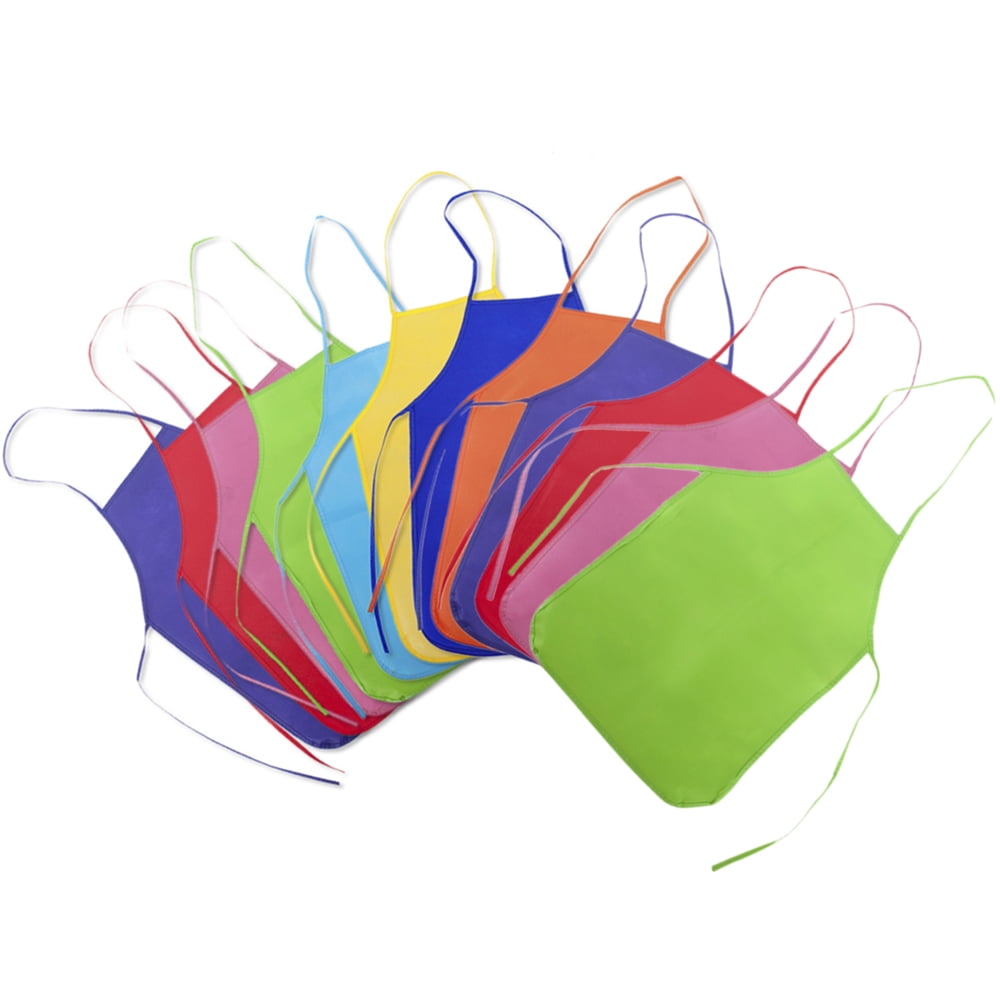 Toptie 12 Pack Non-woven Fabric Children Kids Apron for Classroom, Kitchen, Community Event, Handcrafts & Art Painting-Assorted-M