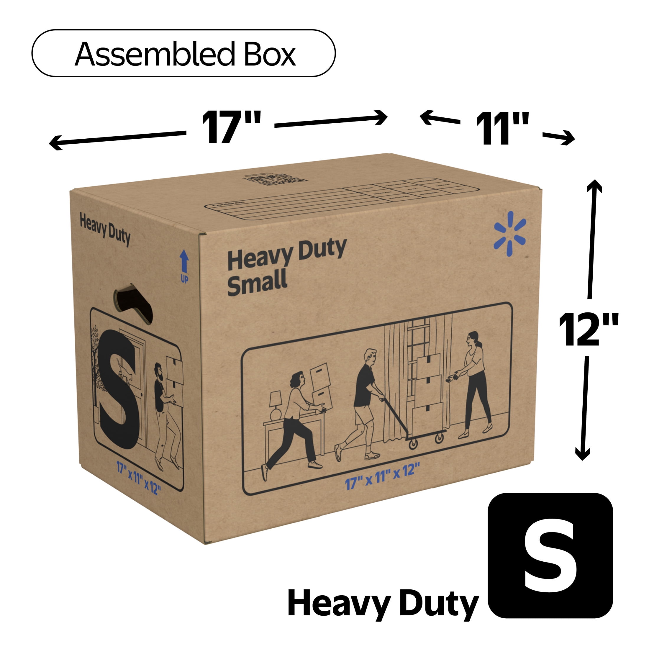Walmart Small Heavy Duty Moving Box, Kraft, 17"L x 11"W x 12"H