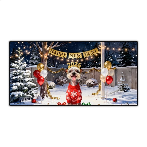 Happy New Year 2026 Chinese Crested Holiday Balloons Party Snow Desk Mat Full Keyboard Mouse Pad Dog Lover Large Mousepad - 13018