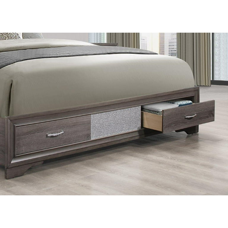 Seville Storage Queen Bedroom Set 4Pcs Weathered Grey Global Furniture Modern