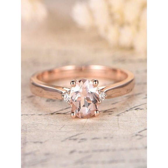 Trilogy Three Stone 1.10 carat Morganite and Diamond Engagement Ring in 10k Rose Gold for Women