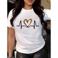 thumbnail image 1 of Camiseta gráfica de corazón casual para mujer - Camiseta negra de manga corta con cuello redondo y diseño de corazón con estampado de leopardo, mezcla de poliéster suave para el confort de verano, cam, 1 of 6