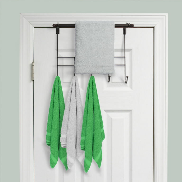 Towel Door Hanger includes Towel Rack Bar, 5 Towel Hooks, No Assembly  Required, 17 Inches Wide, 2 Inch Over the Door Hook Space, Bronze