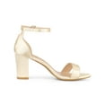 thumbnail image 3 of BLISSFUL STEP Women's Shoes Satin Chunky High Heel Ankle Strap Open Toe Sandals Champagne 6.5, 3 of 6