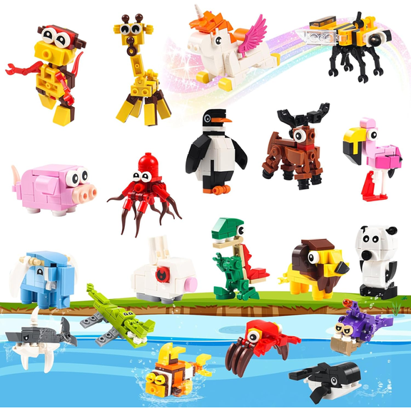 MYDOVA 20 Pack Party Favors Building Set, 654pcs Marine Animals Blocks Toy for Kids Aged 6-12