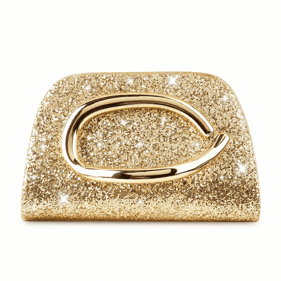 REMANLAND Women's Sparkling Textured Evening Handbag with Sculptural Oval Handle, Gold