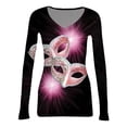 thumbnail image 4 of Mardi Gras Shirts Womens Glitter Carnival Long Sleeve Graphic Tee Mask Print V Neck Green Tops Black M, 4 of 7