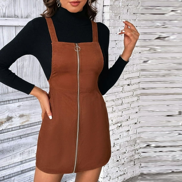 brown corduroy mini dress Threaded Pear Alyssa Split Neck Scallop Detail Pleated Corduroy Mini D –  Zulily main image 1