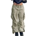 thumbnail image 1 of Gibobby Mujer Talla 14 Cintura elástica ajustable Nariz de cerdo Hebilla Botón de cremallera Estilo de novio Bolsillo Sueltos Hip Hop Tejido Monos casuales (Grey, M), 1 of 5